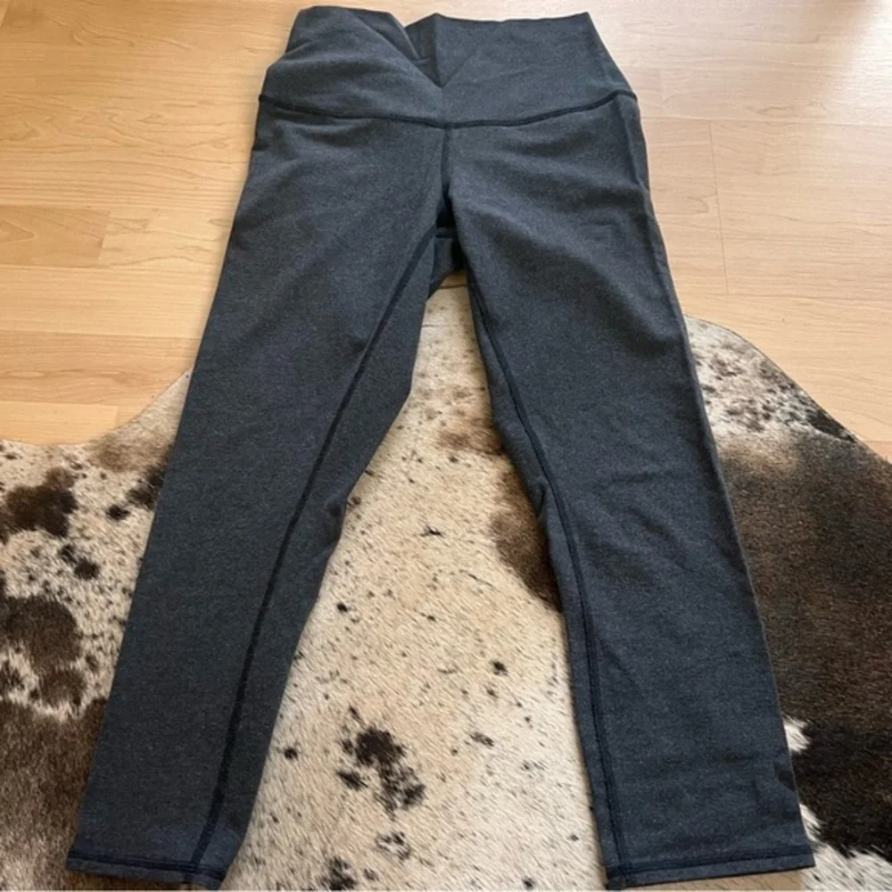 LULULEMON Wunder Under Crop Leggings Cotton Roll Down Pants Heathered Black Sz 4